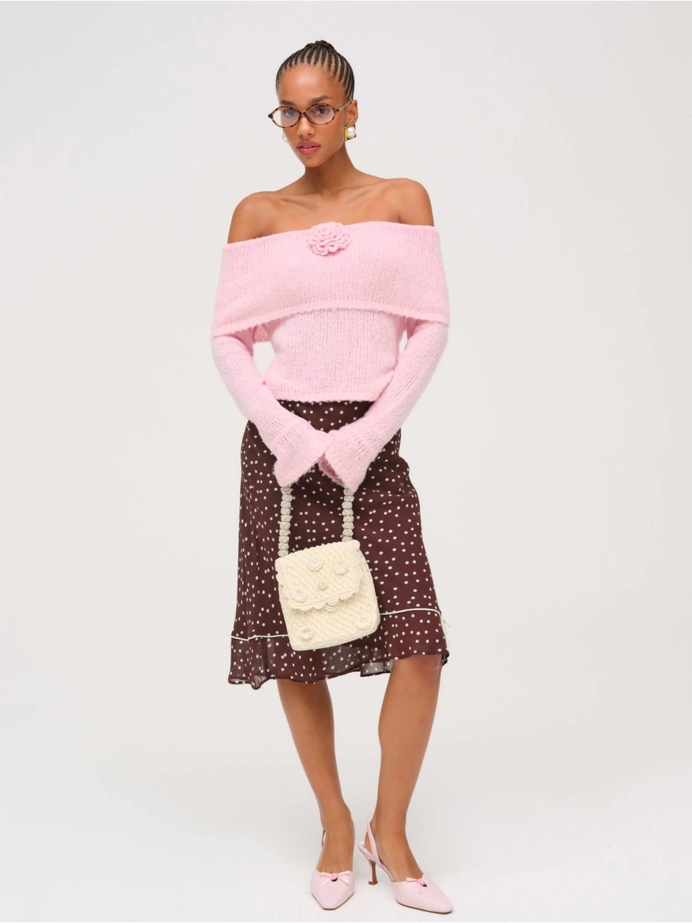 For Love & Lemons Rosalyn Off-The-Shoulder Sweater in pink
